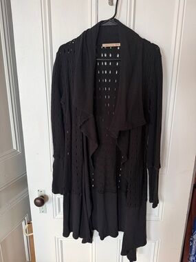Wearables by Dharma Black Pointelle Draped Open Front Cardigan - Size M